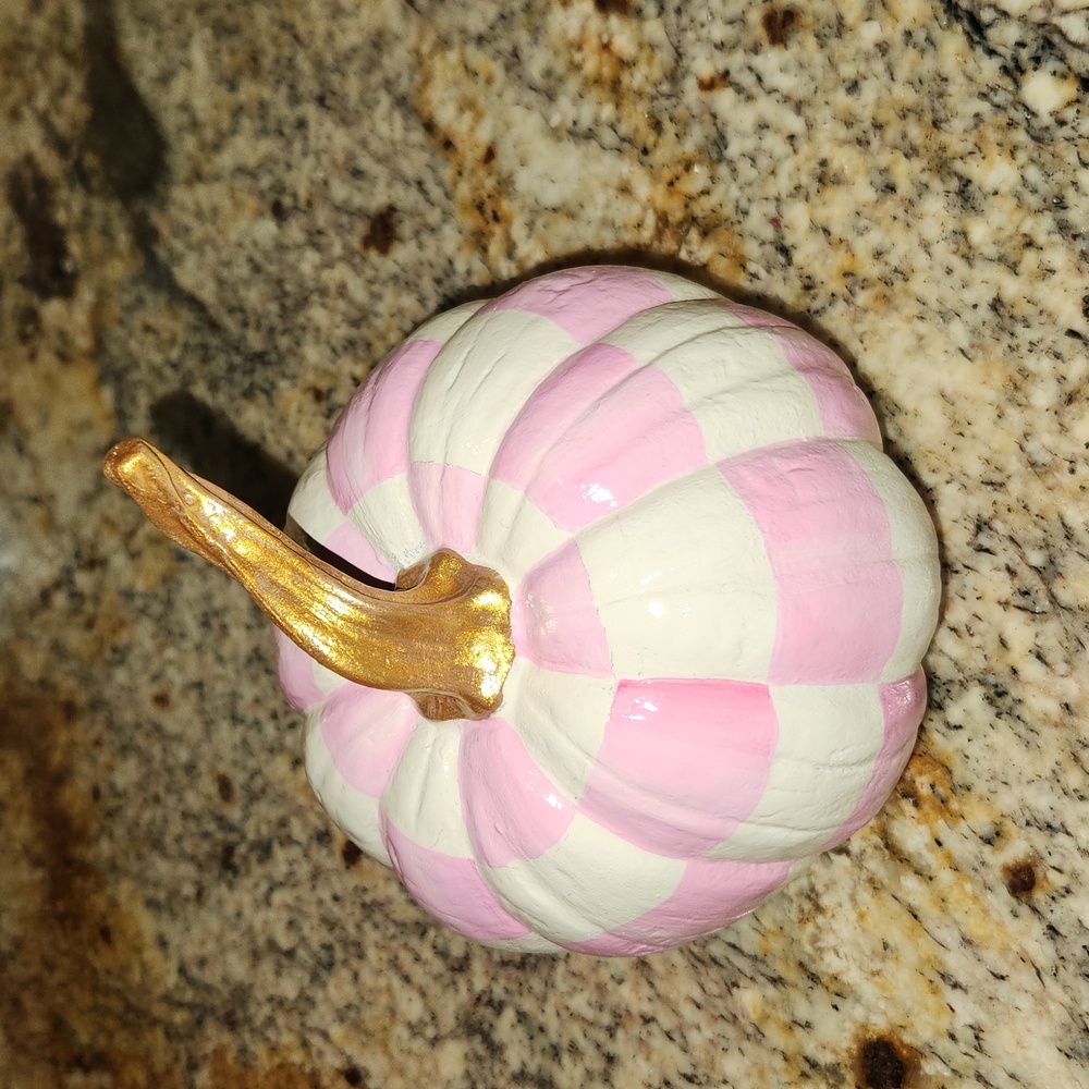 Pink and white checkered pumpkin